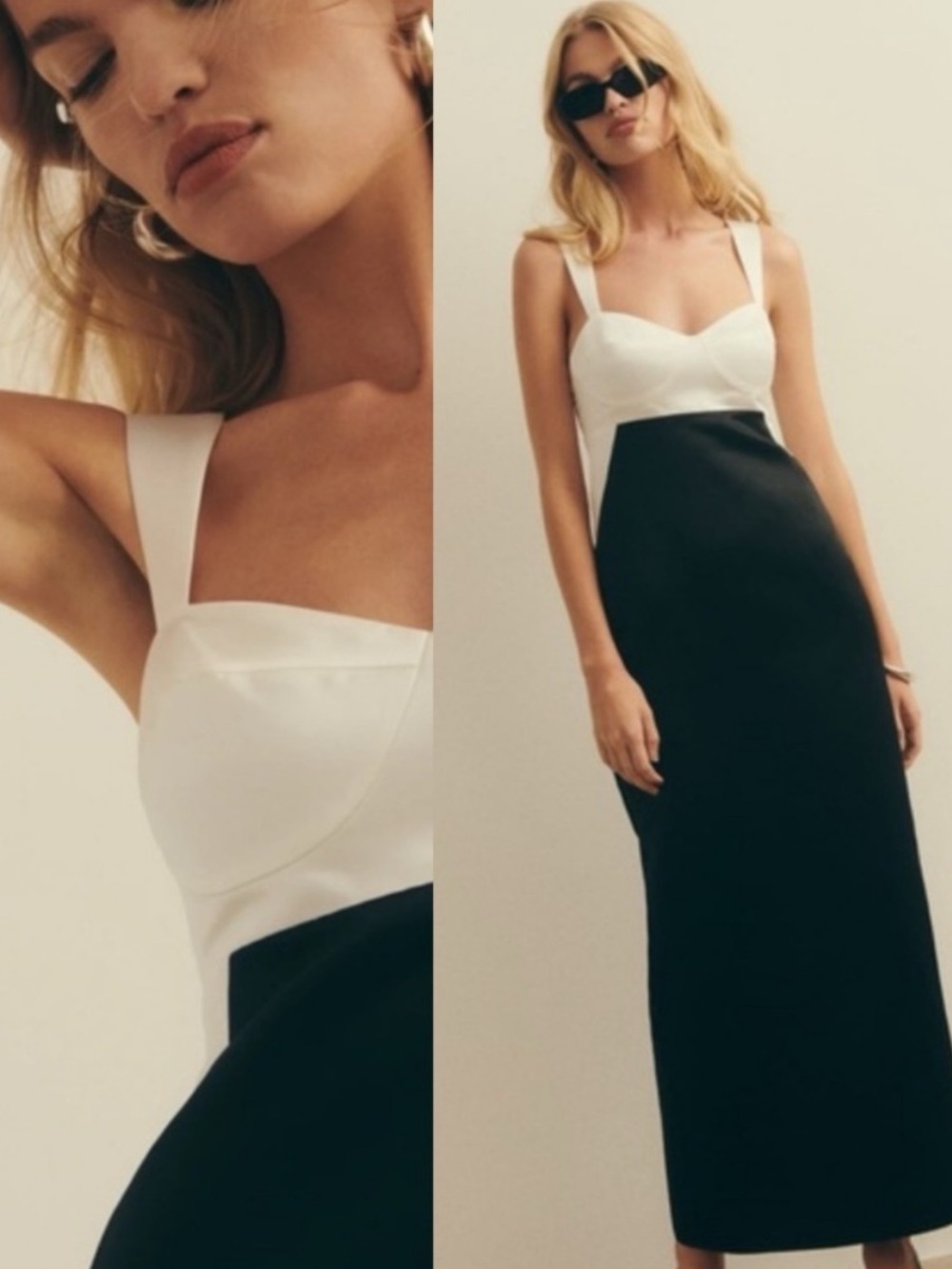NWT Reformation Dress Willy Bustier Satin Midi Black White